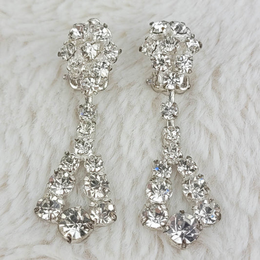 1950'sVintage Clear Rhinestone Dangle Clip Earrings