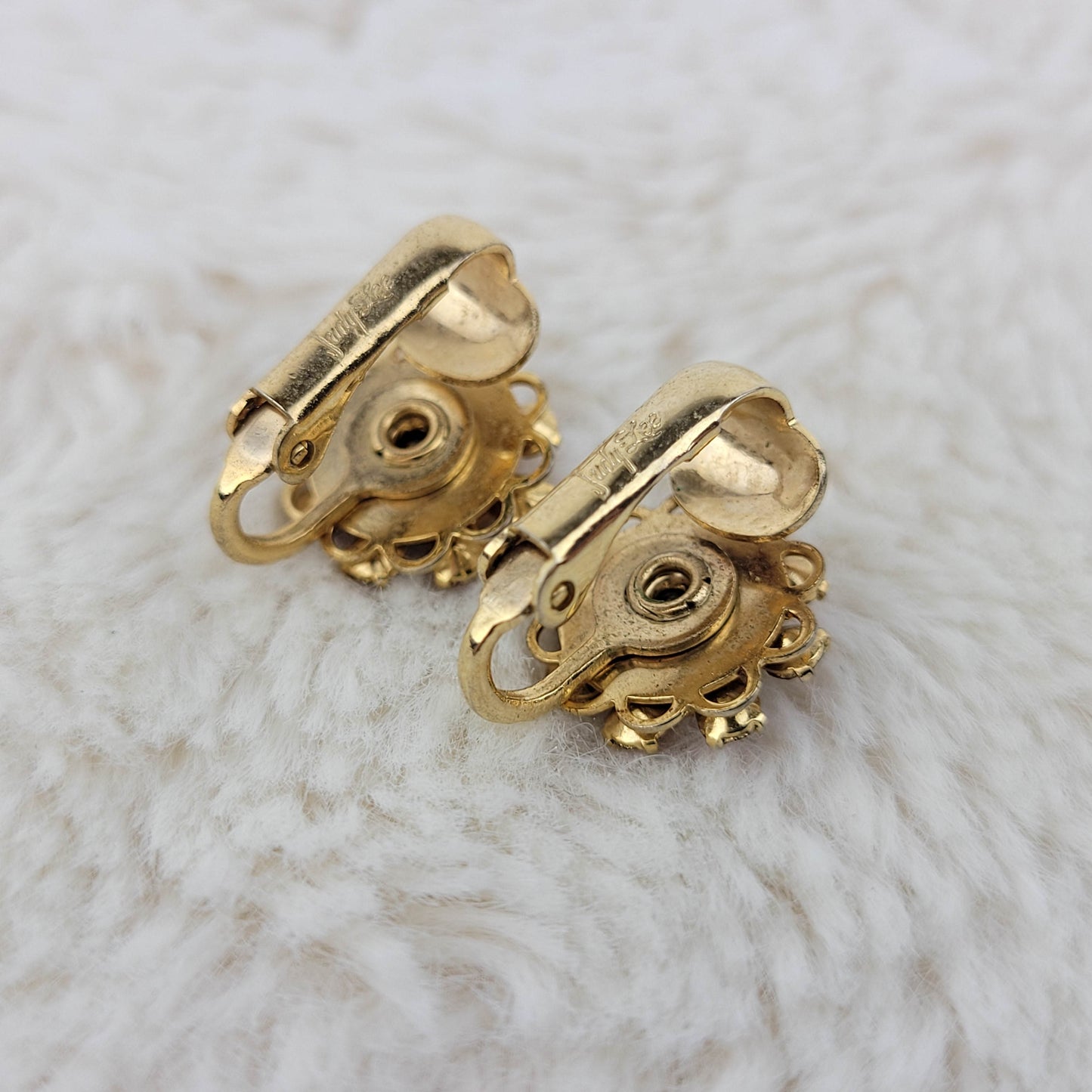 1950's Vintage Blue and Pink Rhinestone Clip Earrings By Judy Lee