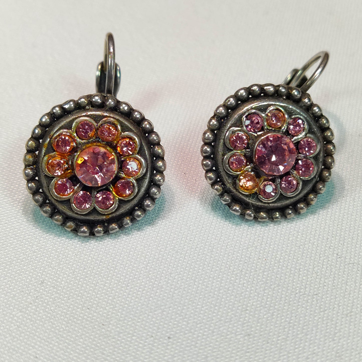 1950's Purple Aurora Borealis Circular Flower Clip Earrings by Remy Dis - Paris