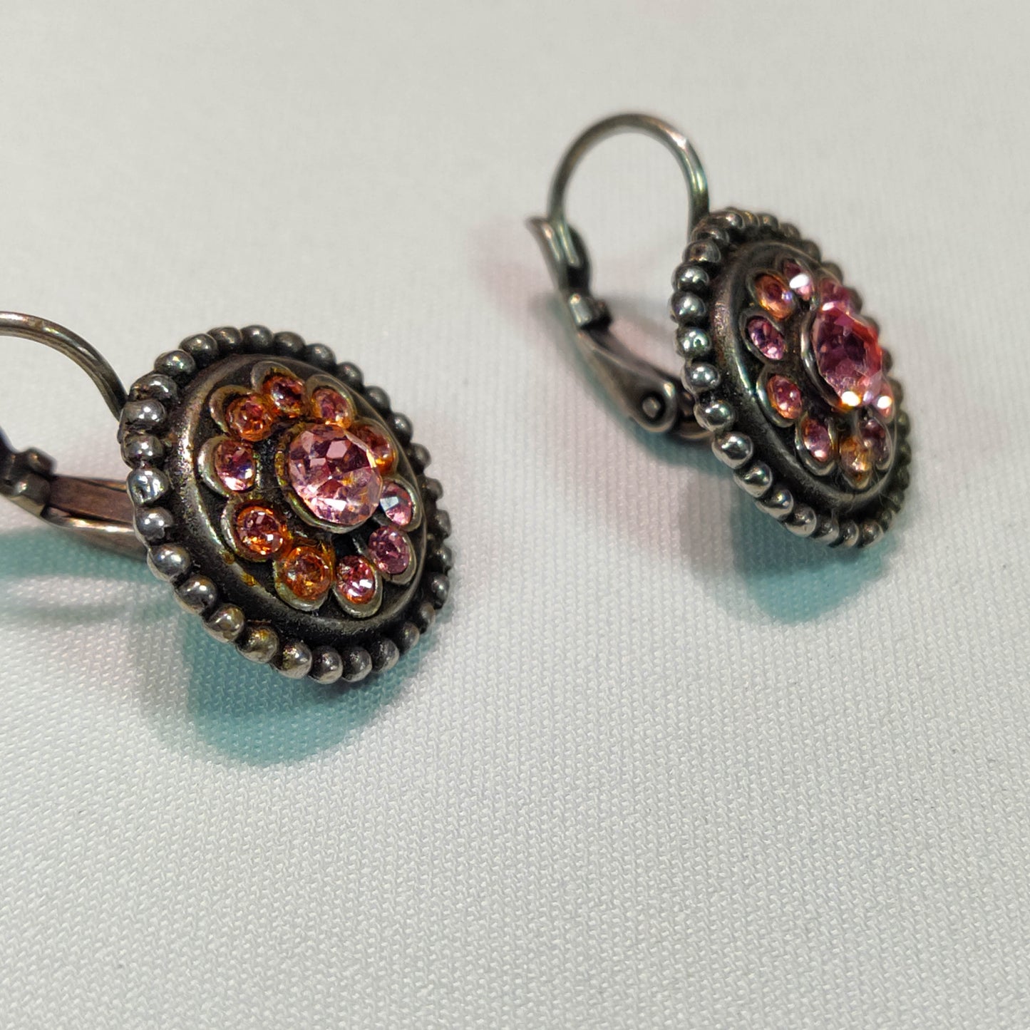 1950's Purple Aurora Borealis Circular Flower Clip Earrings by Remy Dis - Paris