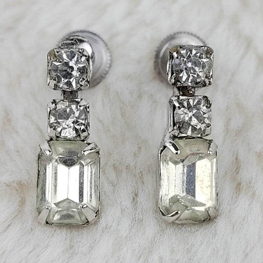 1950's Vintage Clear Rhinestone Drop Screwback Earrings