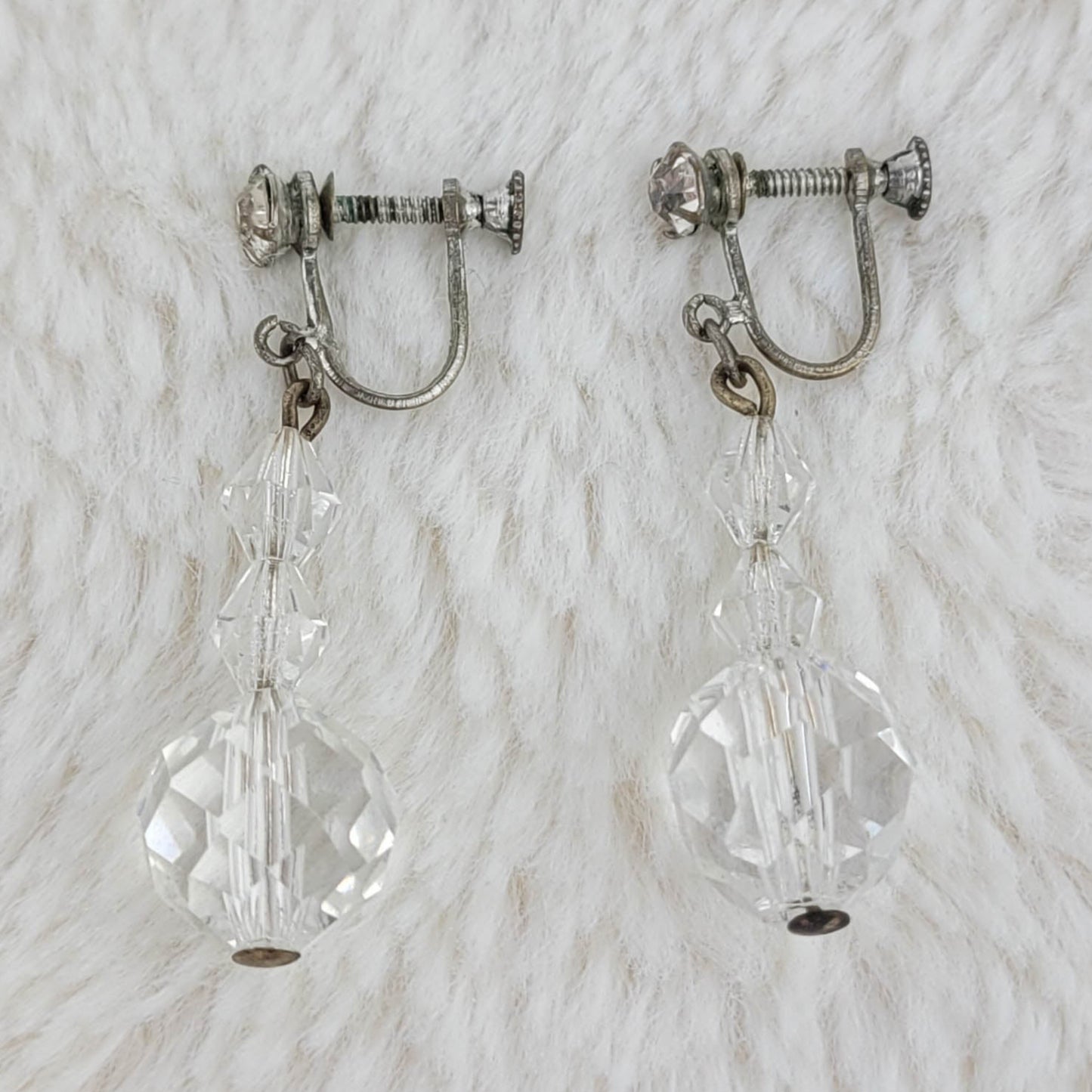 1950's Clear Crystal Drop Screwback Earrings