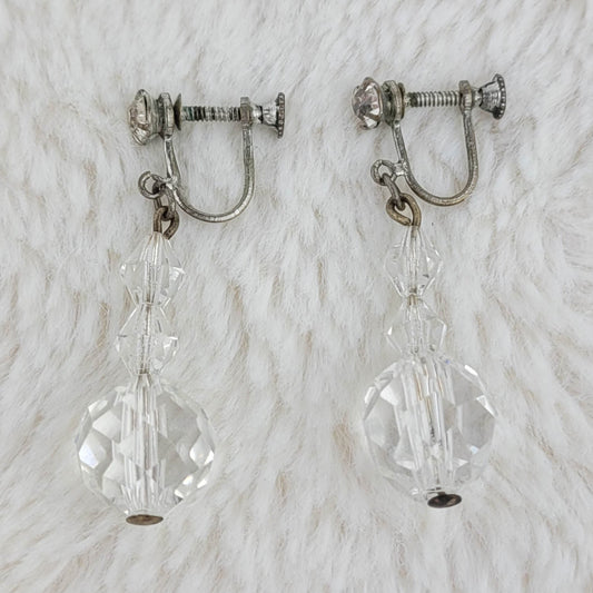 1950's Vintage Clear Crystal Drop Screwback Earrings