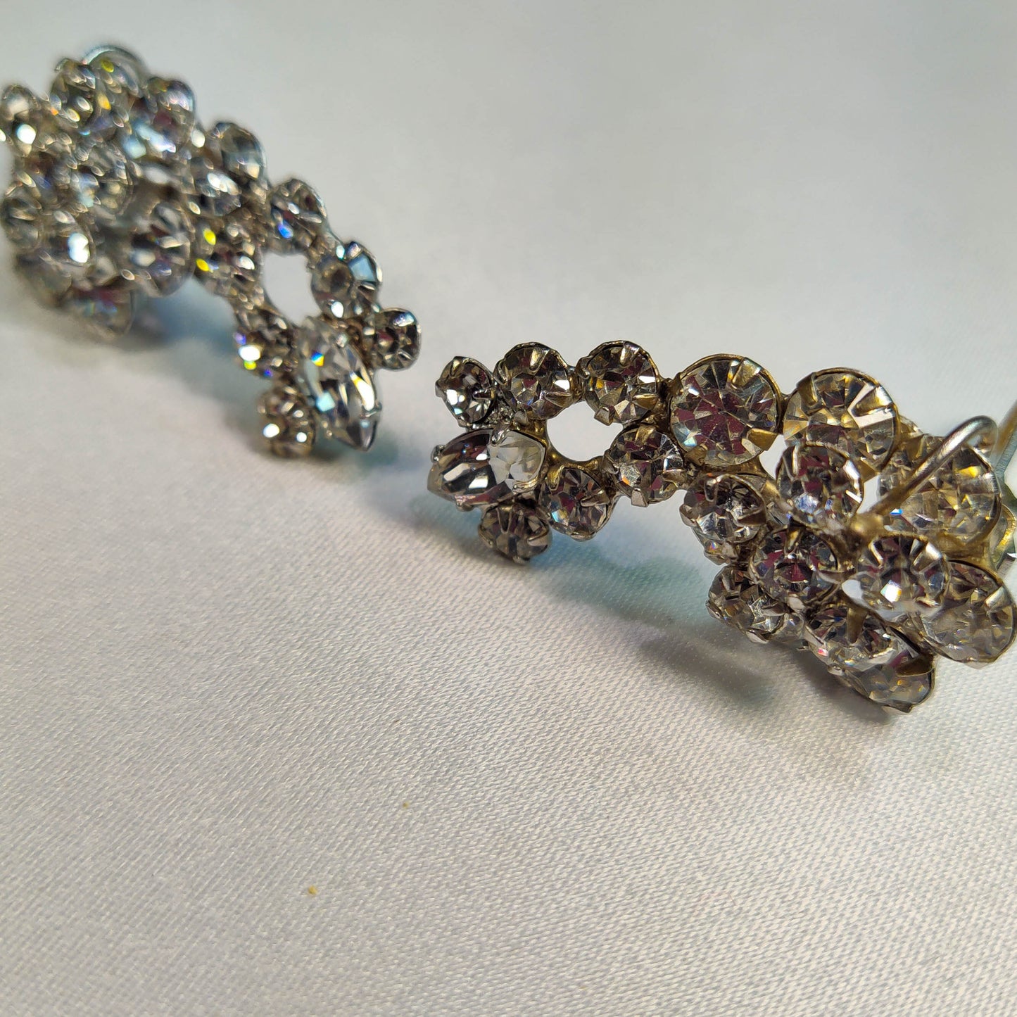 1950's Clear Rhinestone Flower Spray Clip Earrings