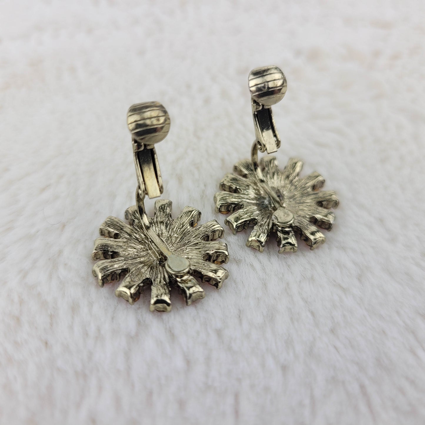 1950's Vintage Pink Rhinestone and Pearl Bead Clip Starburst Earrings