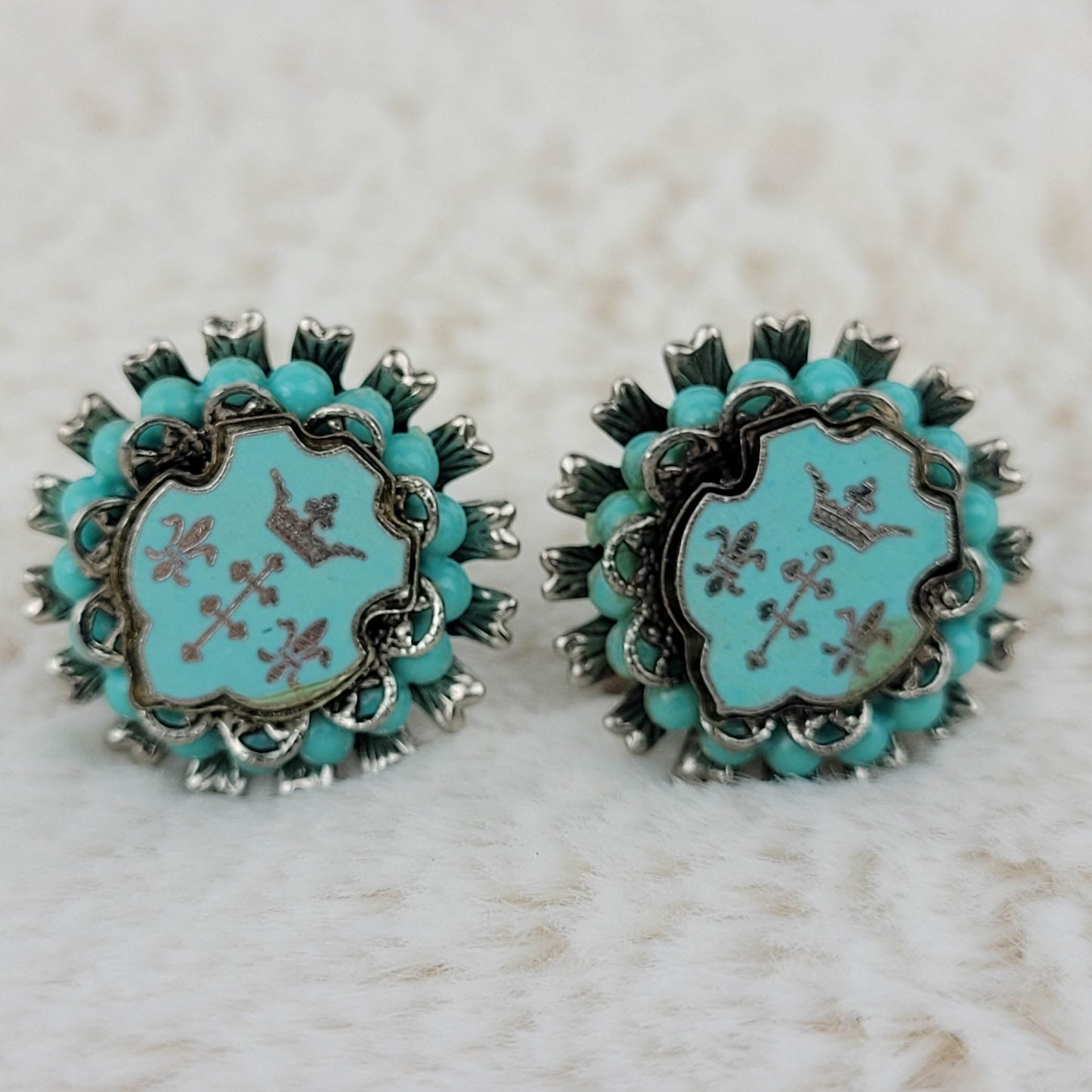 1930's Turquoise Tone Regal Screwback Earrings