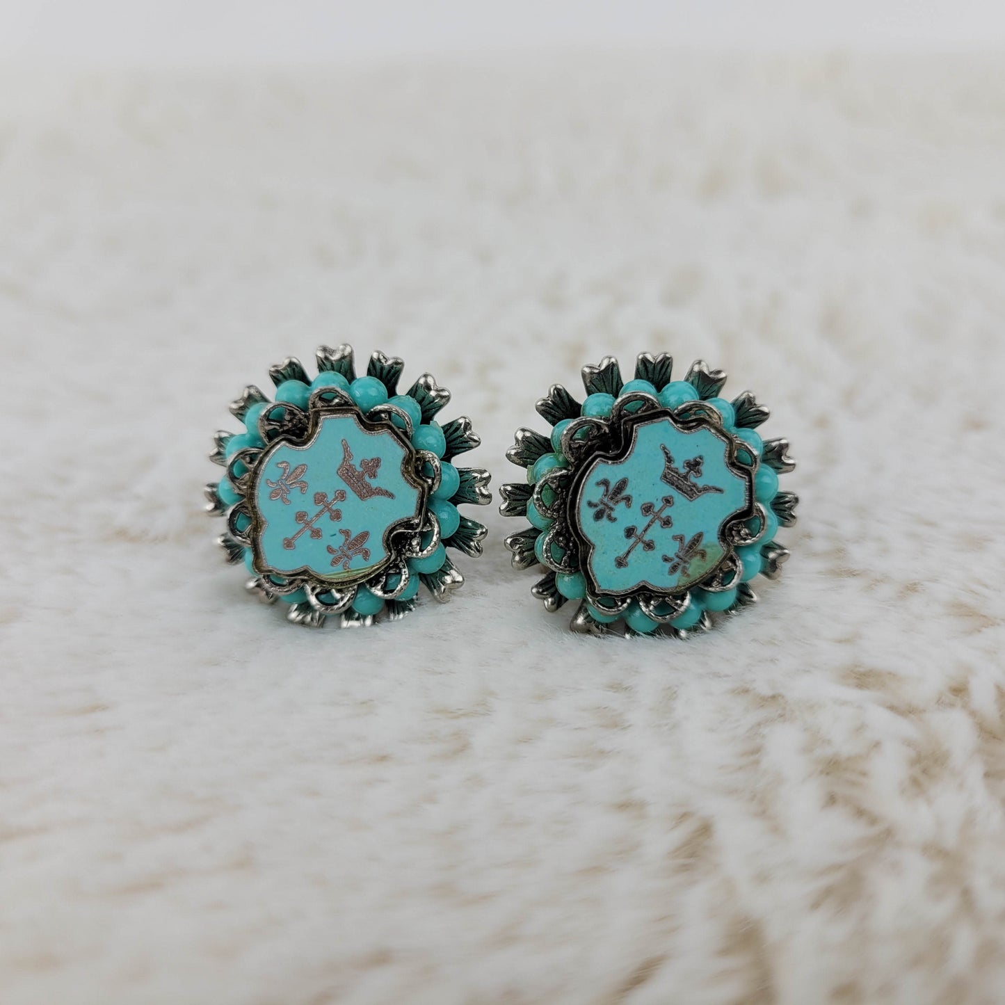1930's Turquoise Tone Regal Screwback Earrings