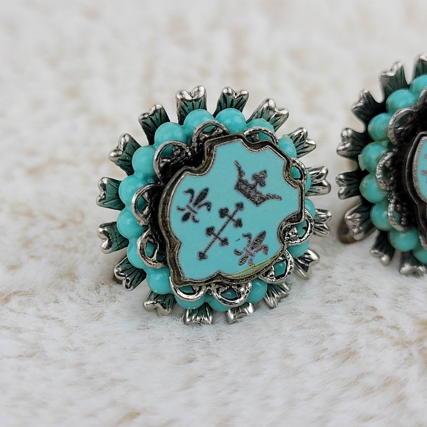 1930's Turquoise Tone Regal Screwback Earrings