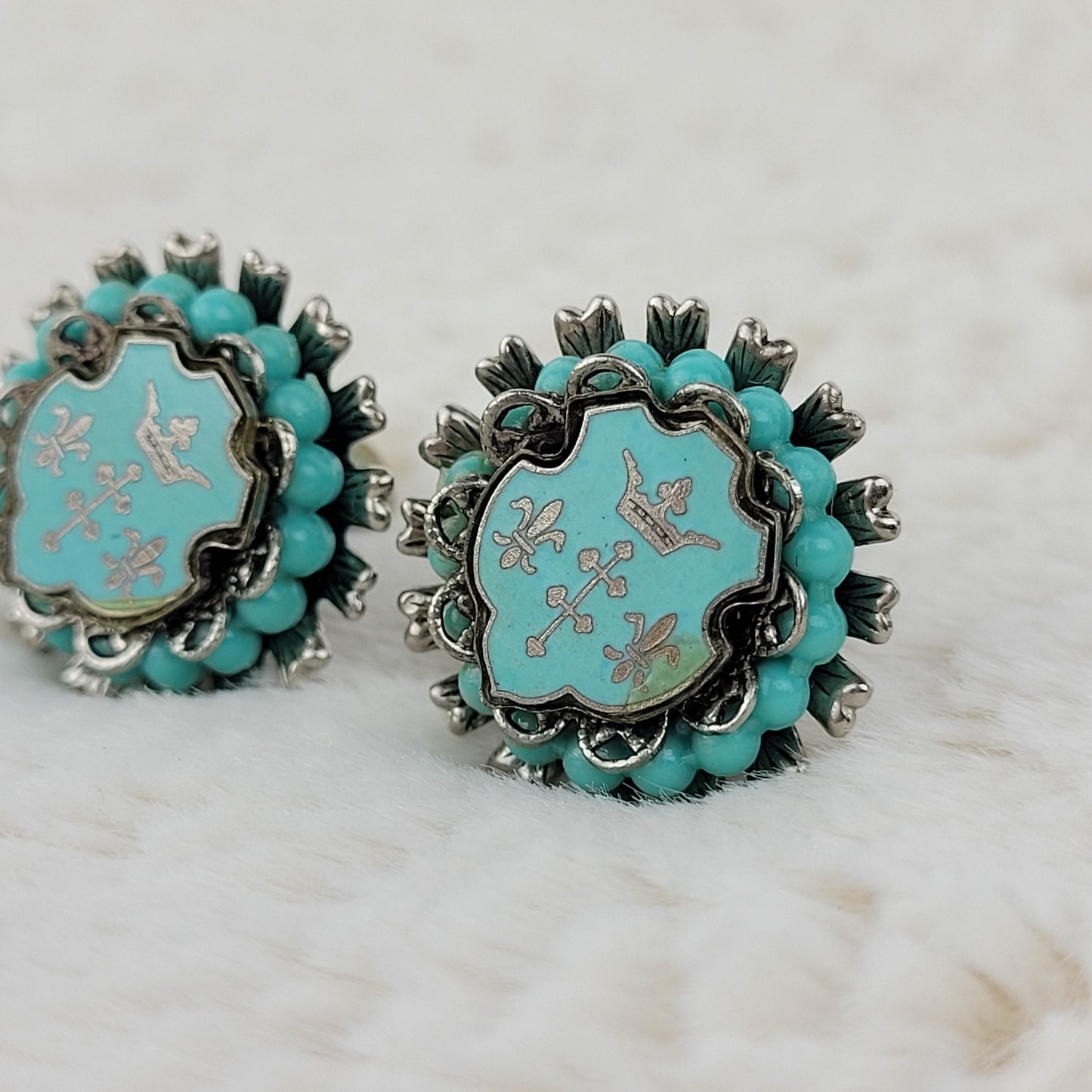 1930's Turquoise Tone Regal Screwback Earrings