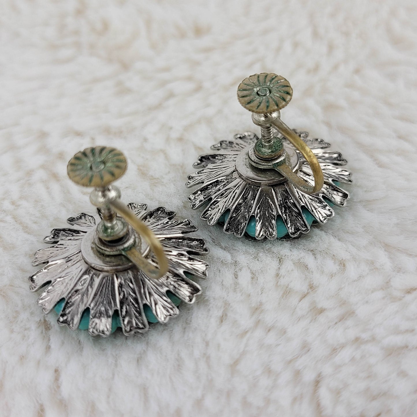 1930's Turquoise Tone Regal Screwback Earrings