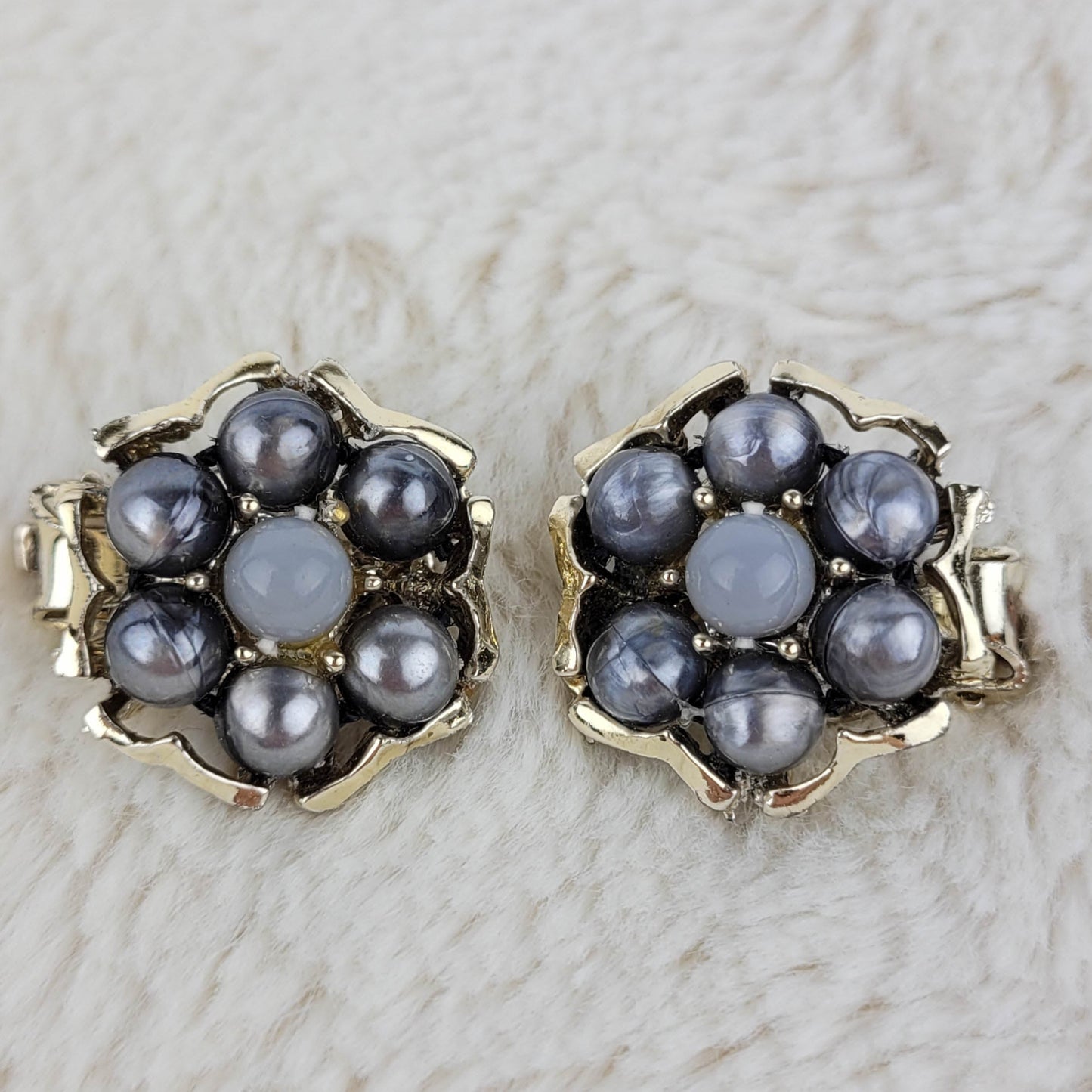 1950's Gold Tone Metal and Purple Bead Clip Earrings
