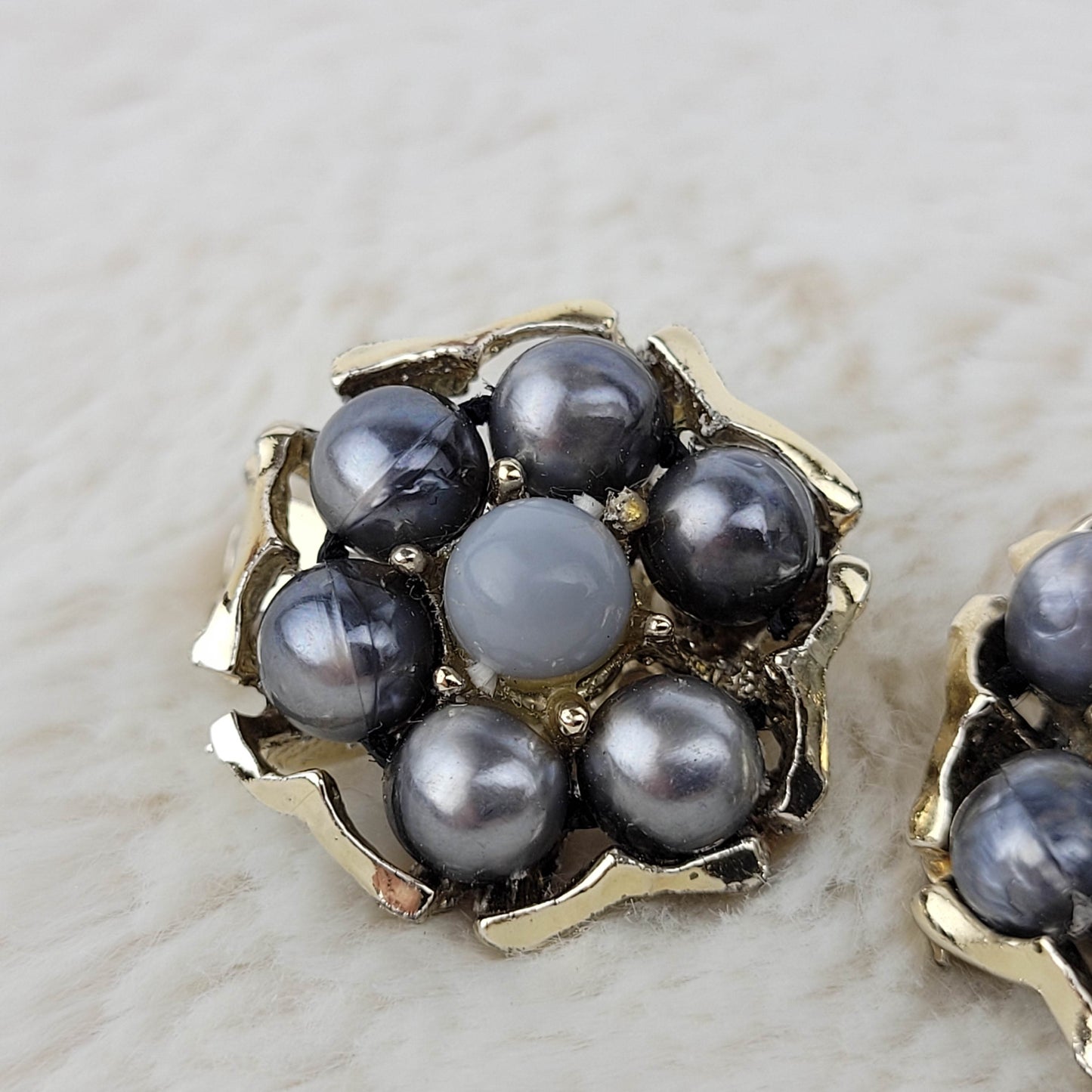 1950's Gold Tone Metal and Purple Bead Clip Earrings