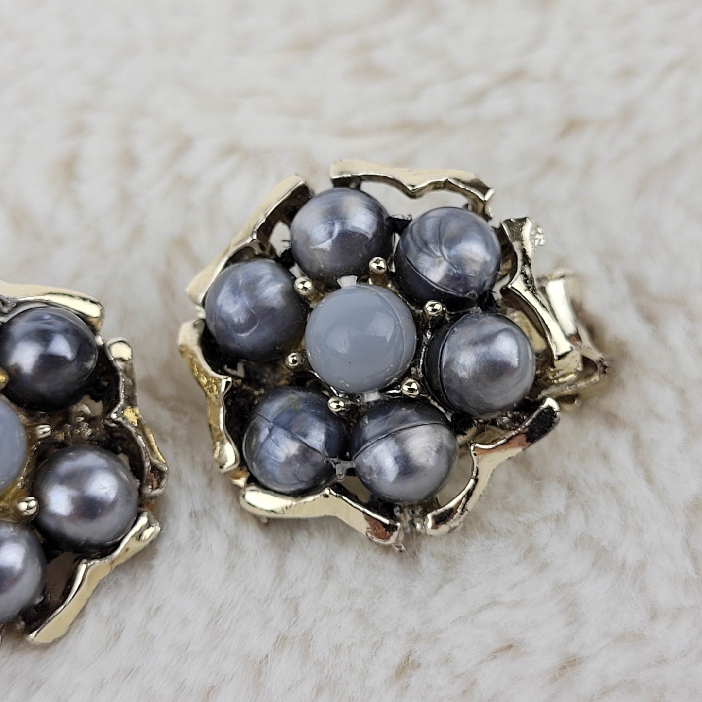 1950's Gold Tone Metal and Purple Bead Clip Earrings