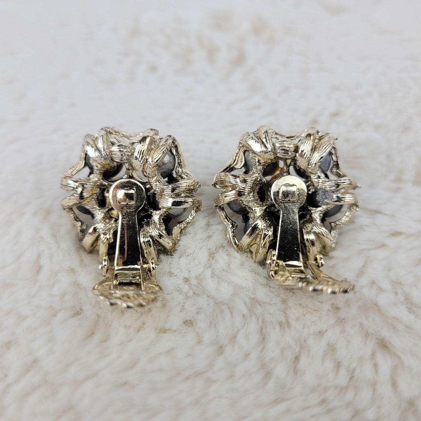 1950's Gold Tone Metal and Purple Bead Clip Earrings
