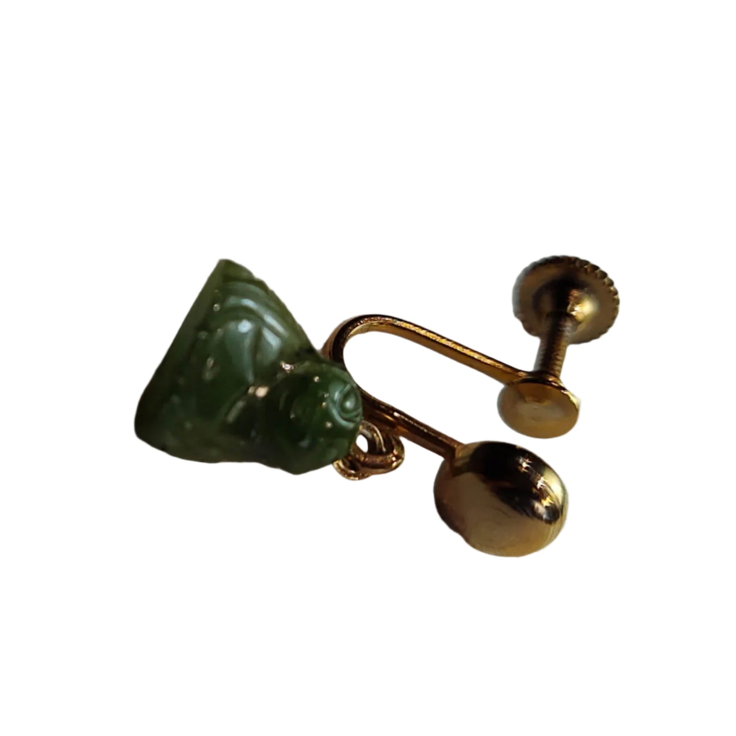 1970's Vintage Jade Stone Buddha Screw Back Earrings