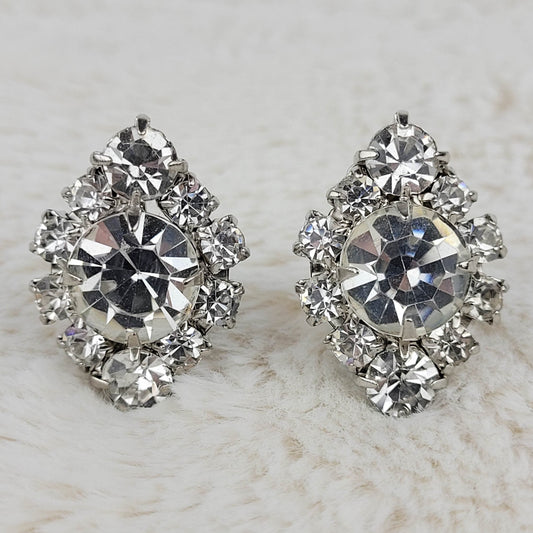 1950's Vintage Clear Rhinestone Star Clip Earrings