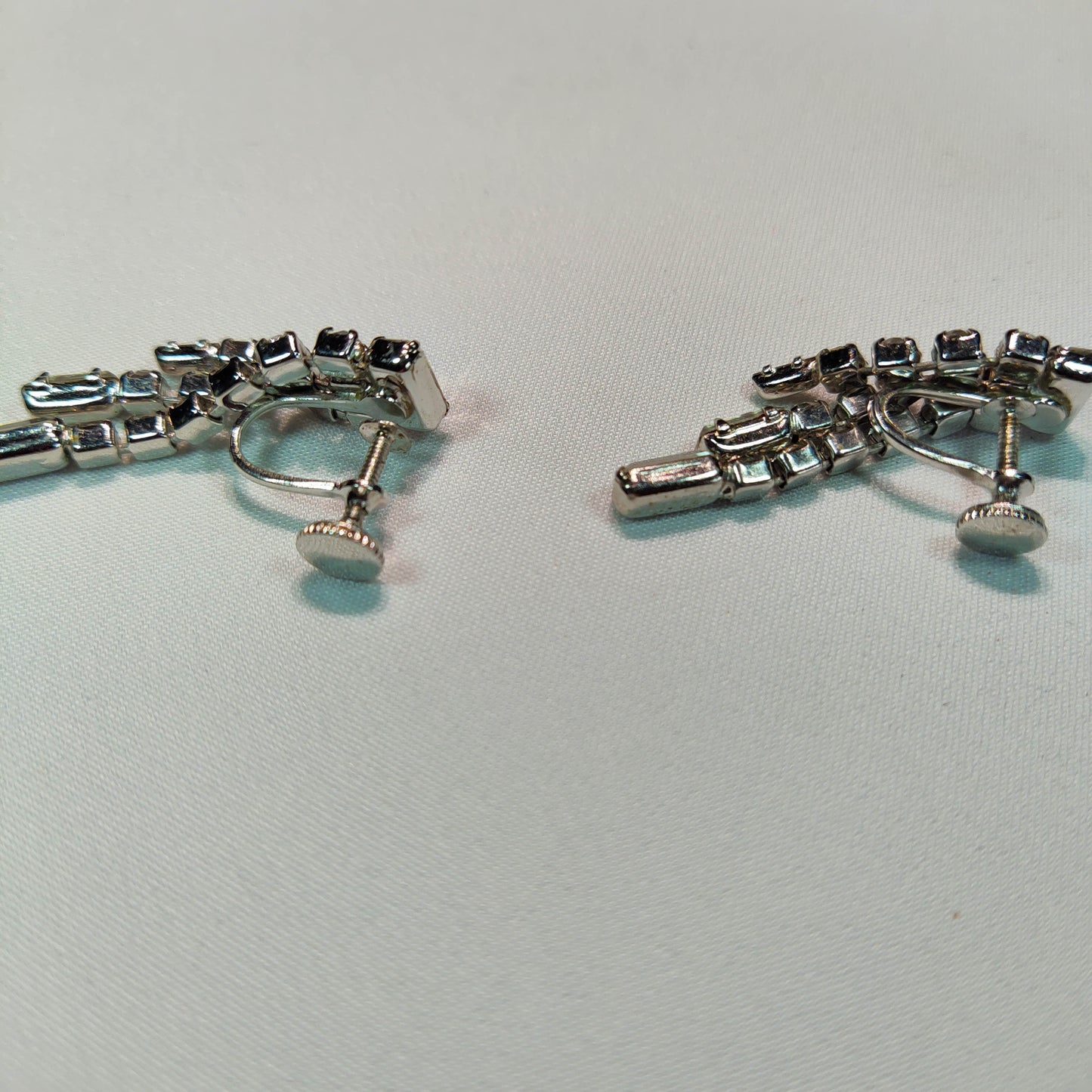 1950's Clear Rhinestone Dangle Screw Back Waterfall Earrings