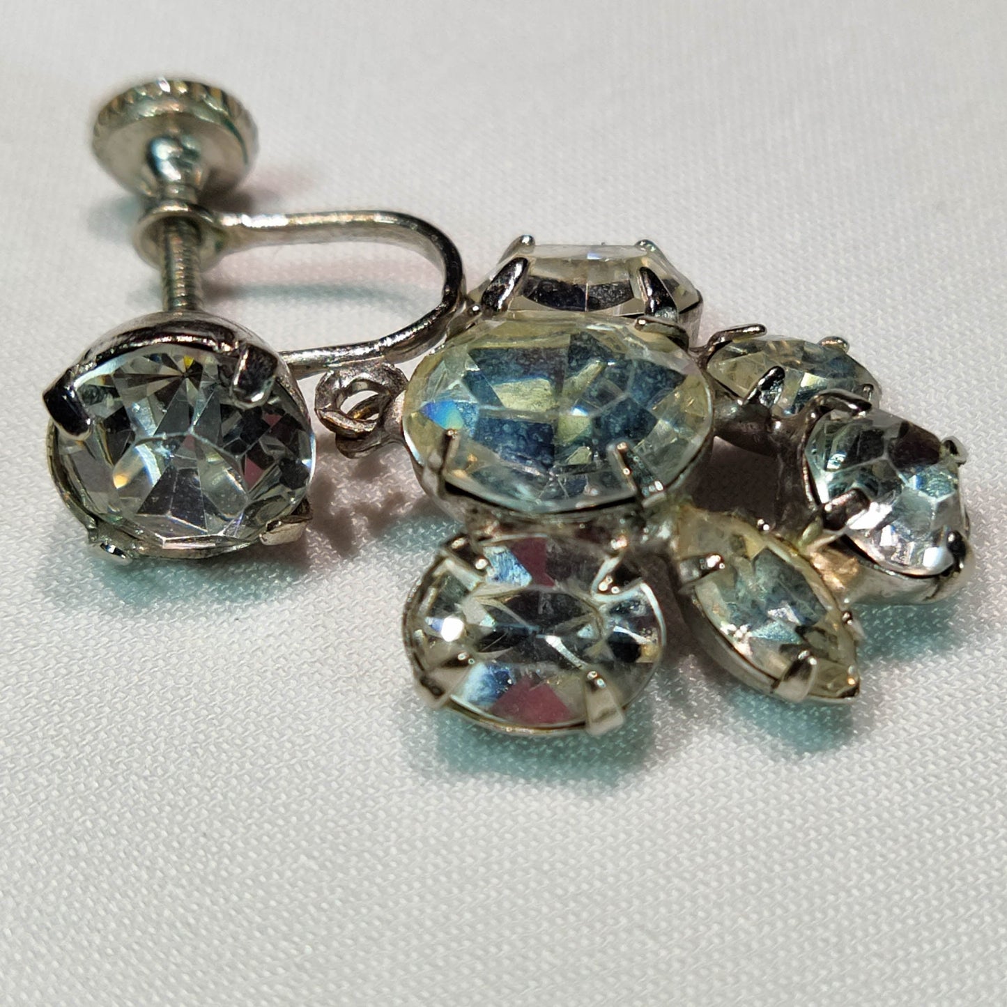 1940's Clear Rhinestone Cluster Screwback Dangle Earrings