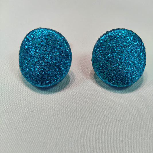 1950's Vintage Turquoise Glitter Clip Circular Earrings