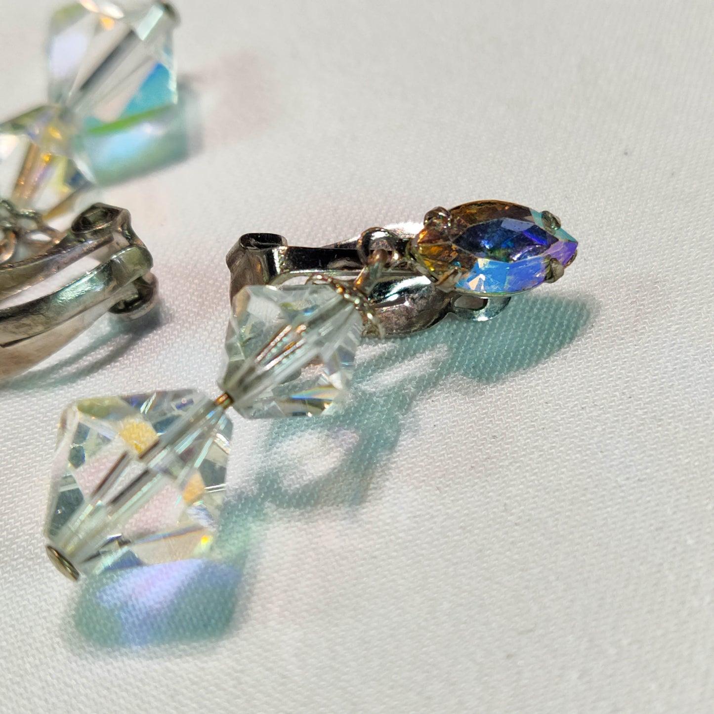 1950's Crystal Drop Earrings with Aurora Borealis Stud