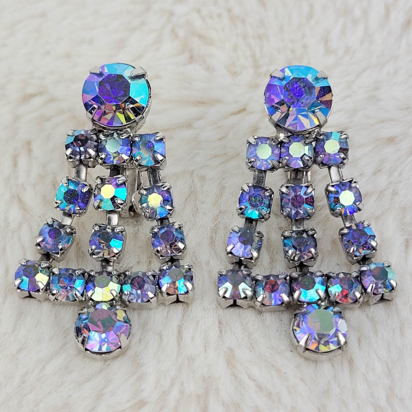 1950's Blue Aurora Borealis Rhinestone Dangle Earrings