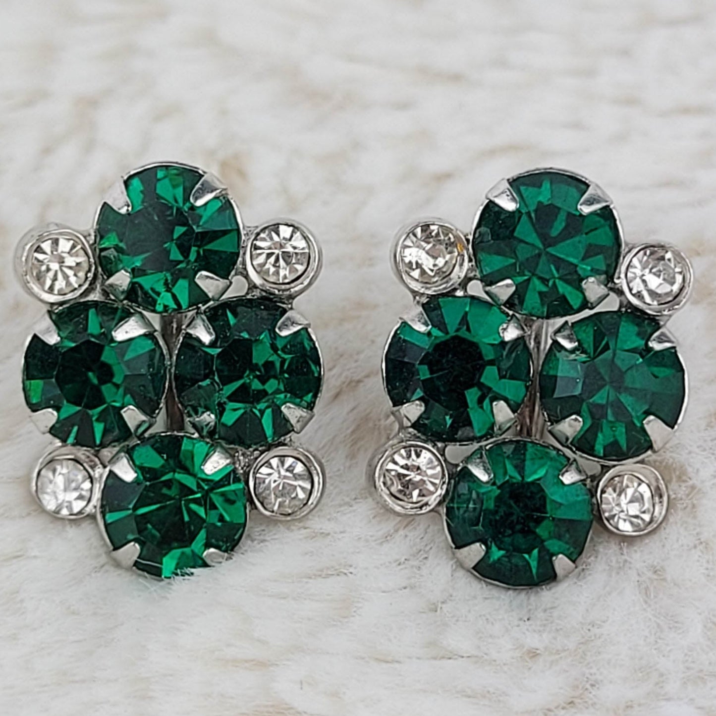 1940's Green Rhinestone Cluster Screwback Earrings