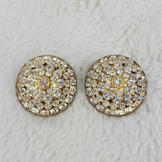 1950's Vintage Gold Tone and Rhinestone Circular Clip Earrings