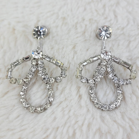 1950 Vintage Clear Rhinestone Loop Dangle Screwback Earrings