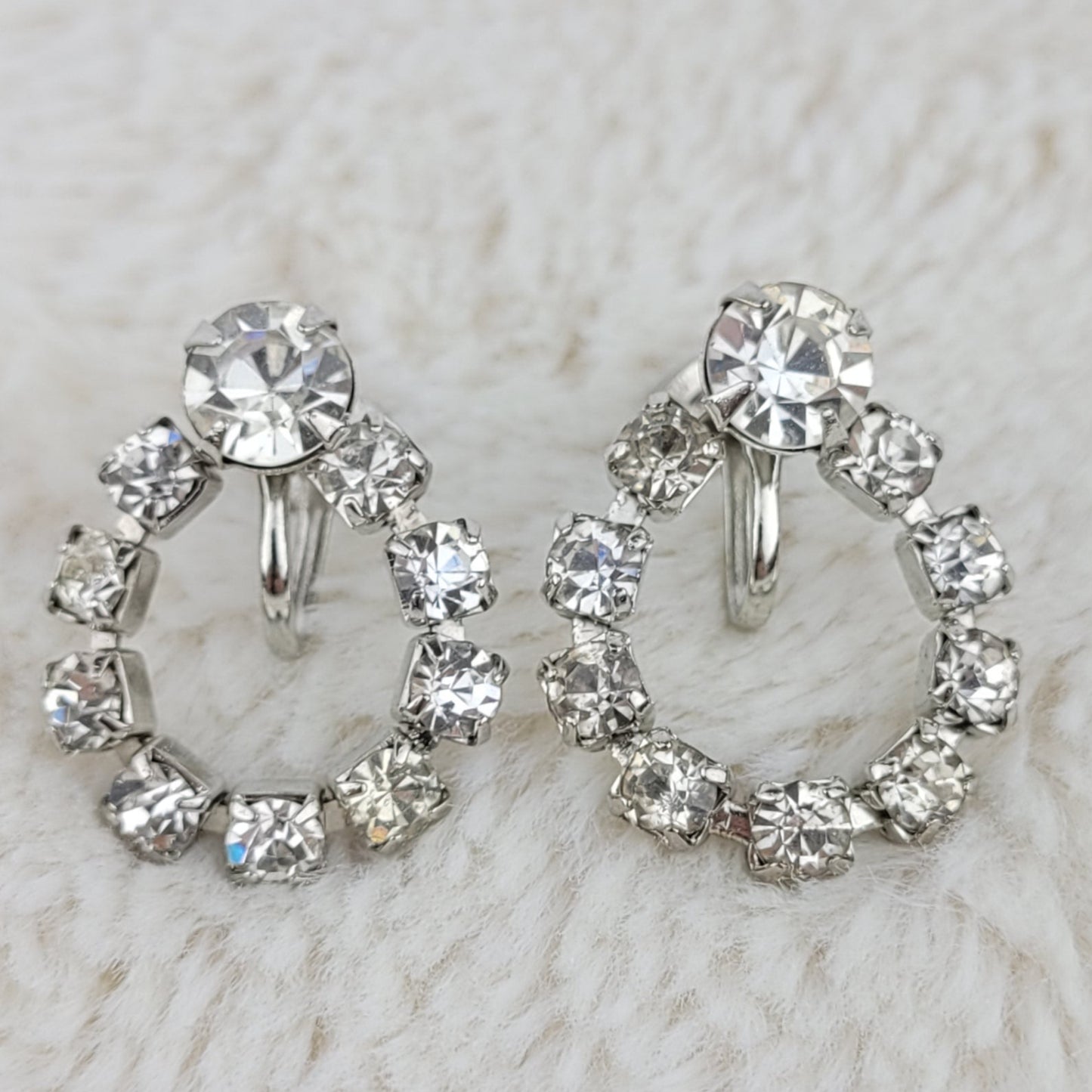 1950's Clear Rhinestone Dangle Loop Earrings