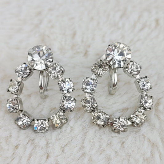 1950's Vintage Clear Rhinestone Dangle Loop Earrings