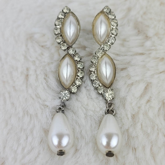1950's Vintage Clear Rhinestone and Pearlescent Dangle Earrings