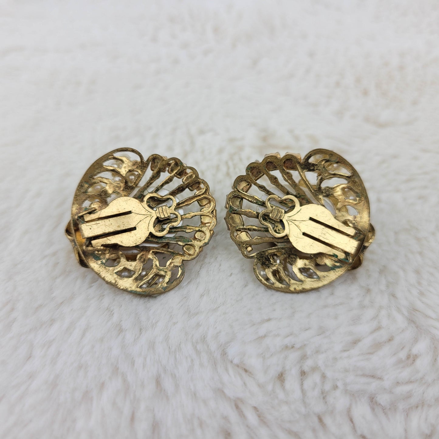 1950's Vintage Pearl Bead and Aurora Borealis Circular Earrings