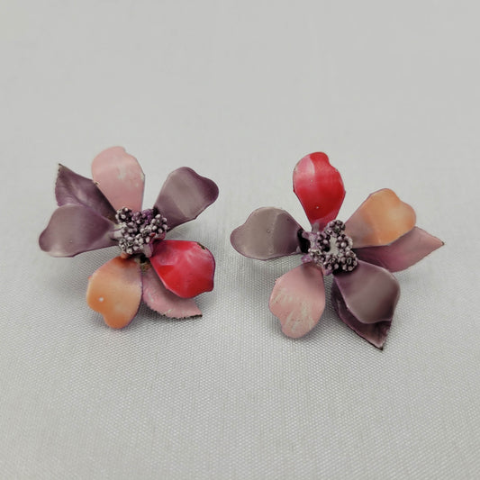 1950's Vintage Enamel Flower Earrings by Lisner