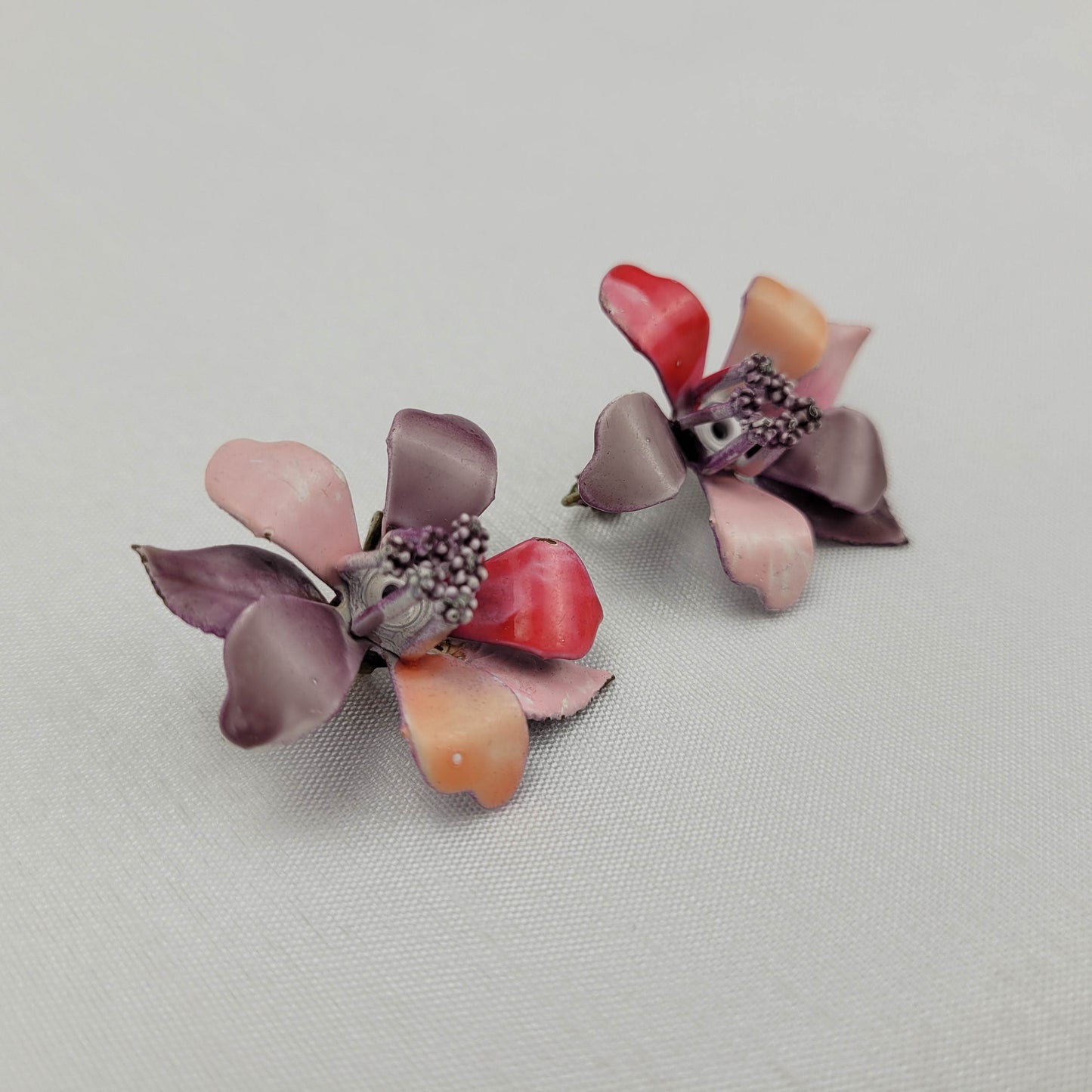 1950's Enamel Flower Earrings by Lisner
