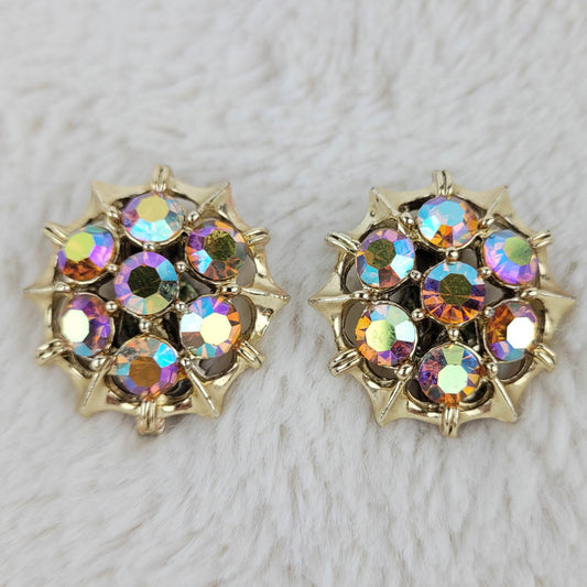 1950's Vintage Aurora Borealis Circular Clip Earrings