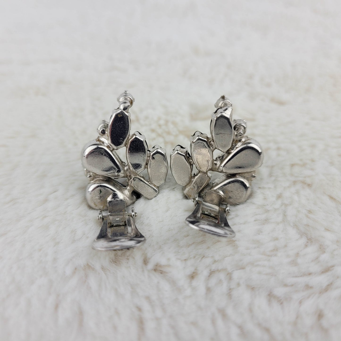 1950's Black and Clear Rhinestone Clip Earrings by Weiss