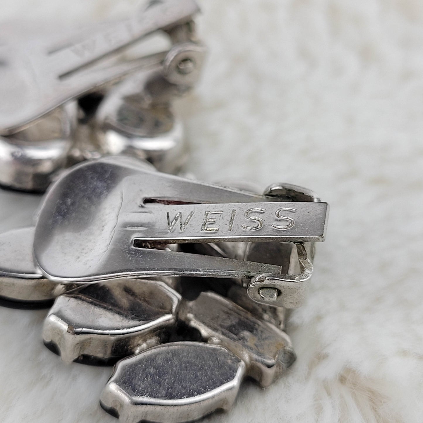 1950's Black and Clear Rhinestone Clip Earrings by Weiss