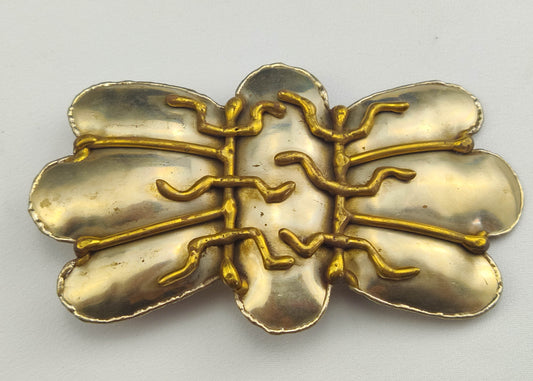 1970s Vintage Brass and Silver Tone Metal Belt Buckle/Tie