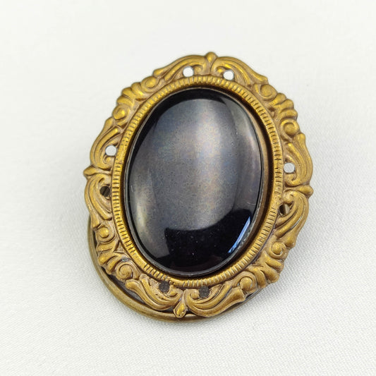 1960s Vintage Scarf Clip with Black Glass and Gold Tone Frame by Jeri Lou