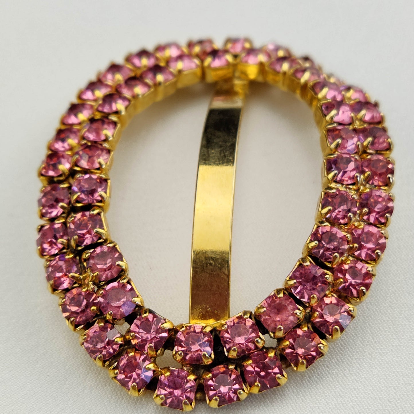 1950's Pink Rhinestone and Gold Tone Metal Hair Tie