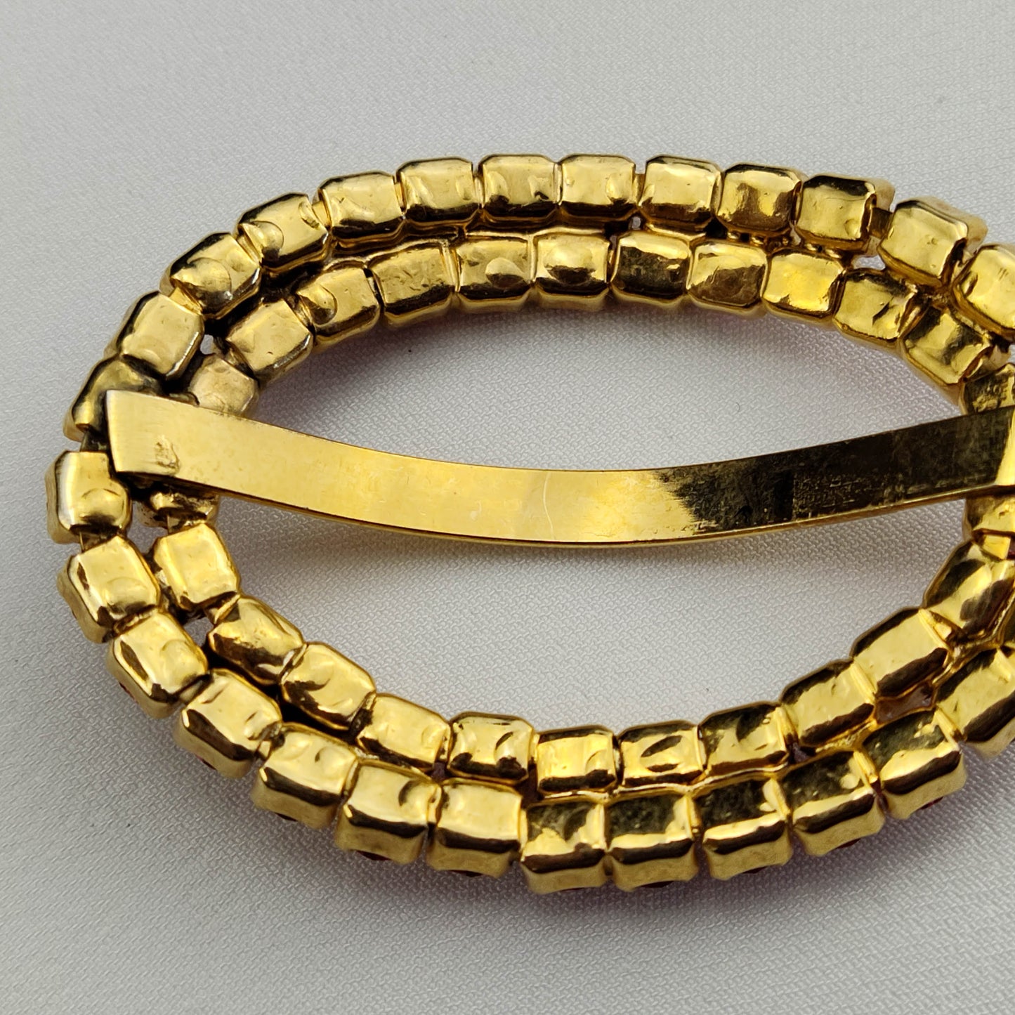 1950's Pink Rhinestone and Gold Tone Metal Hair Tie
