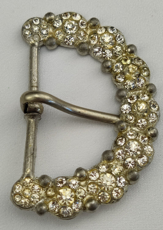 1920's Vintage Silver Tone Metal and Rhinestones Belt Buckle