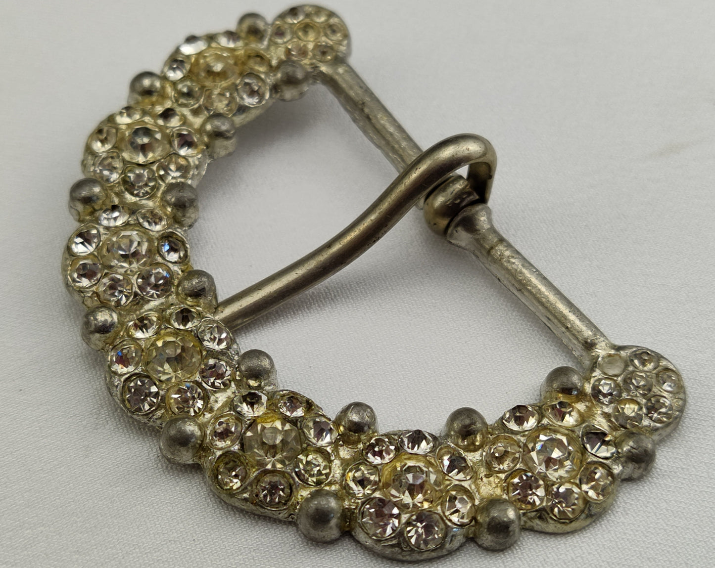 1920's Vintage Silver Tone Metal and Rhinestones Belt Buckle