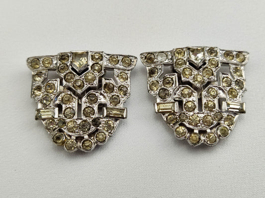 1920's Vintage Rhinestone and Pot Metal Matching Fur Clips