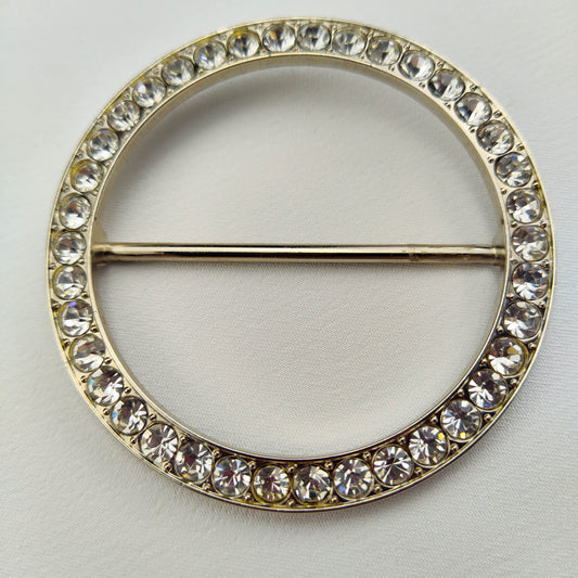 1950's Vintage Silver Tone Metal and Clear Rhinestone Belt Buckle.