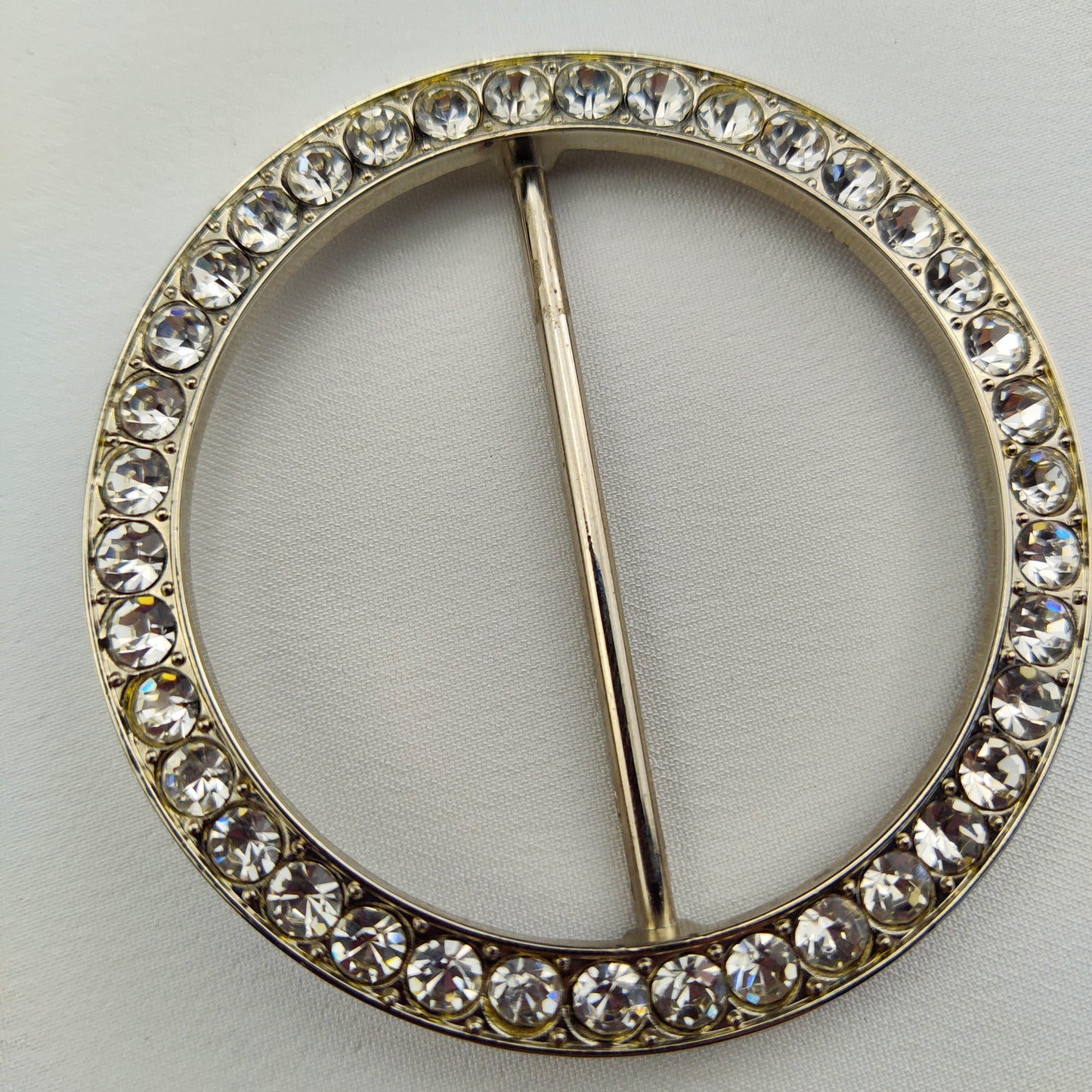 1950's Silver Tone Metal and Clear Rhinestone Belt Buckle.
