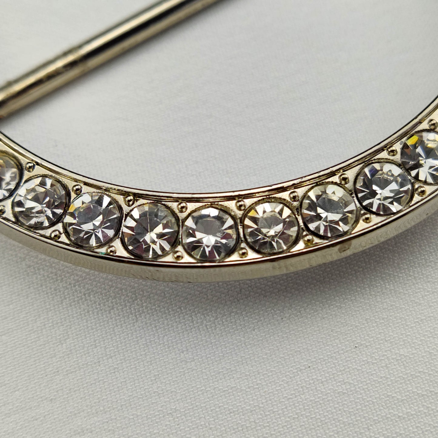 1950's Silver Tone Metal and Clear Rhinestone Belt Buckle.