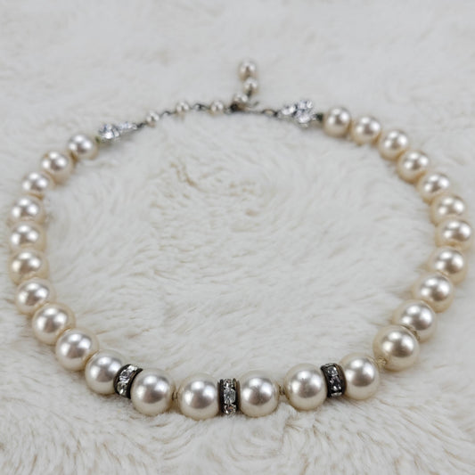 1950's Vintage Pearl Bead and Rhinestone Single Strand Necklace