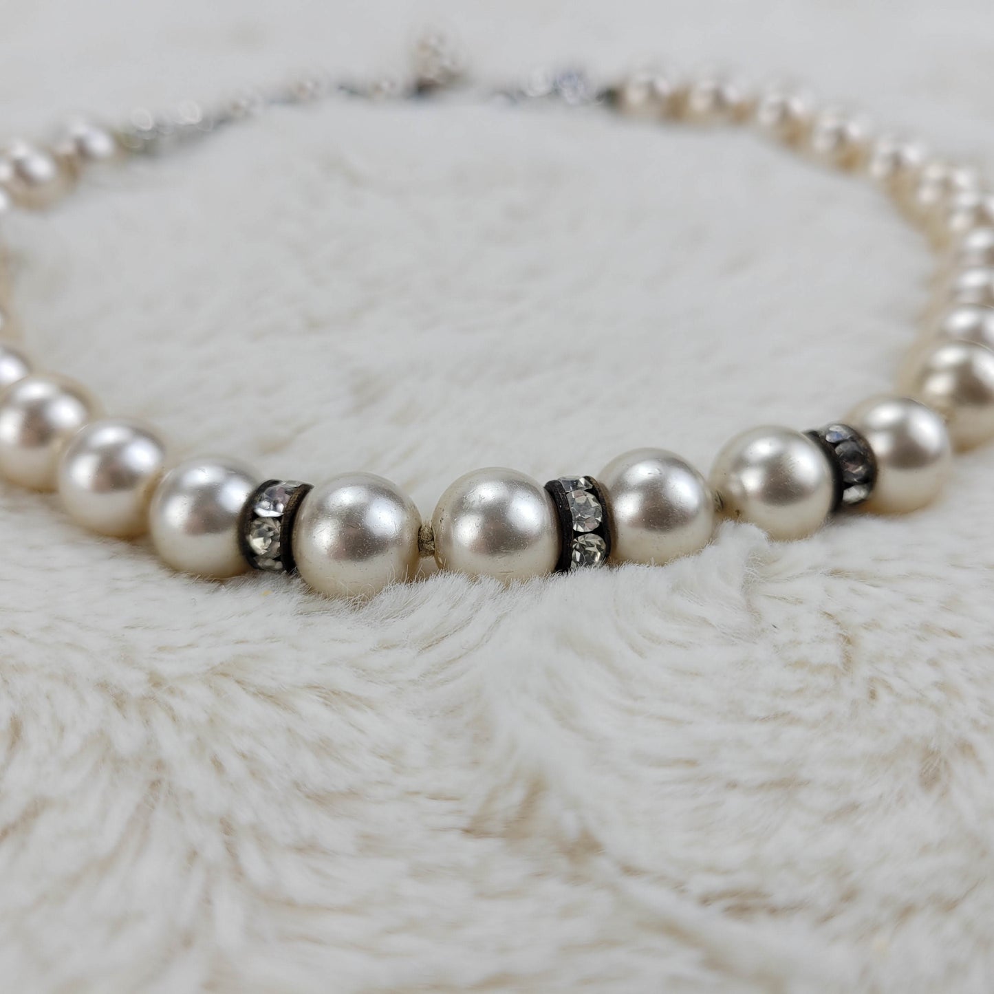 1950's Pearl Bead and Rhinestone Single Strand Necklace