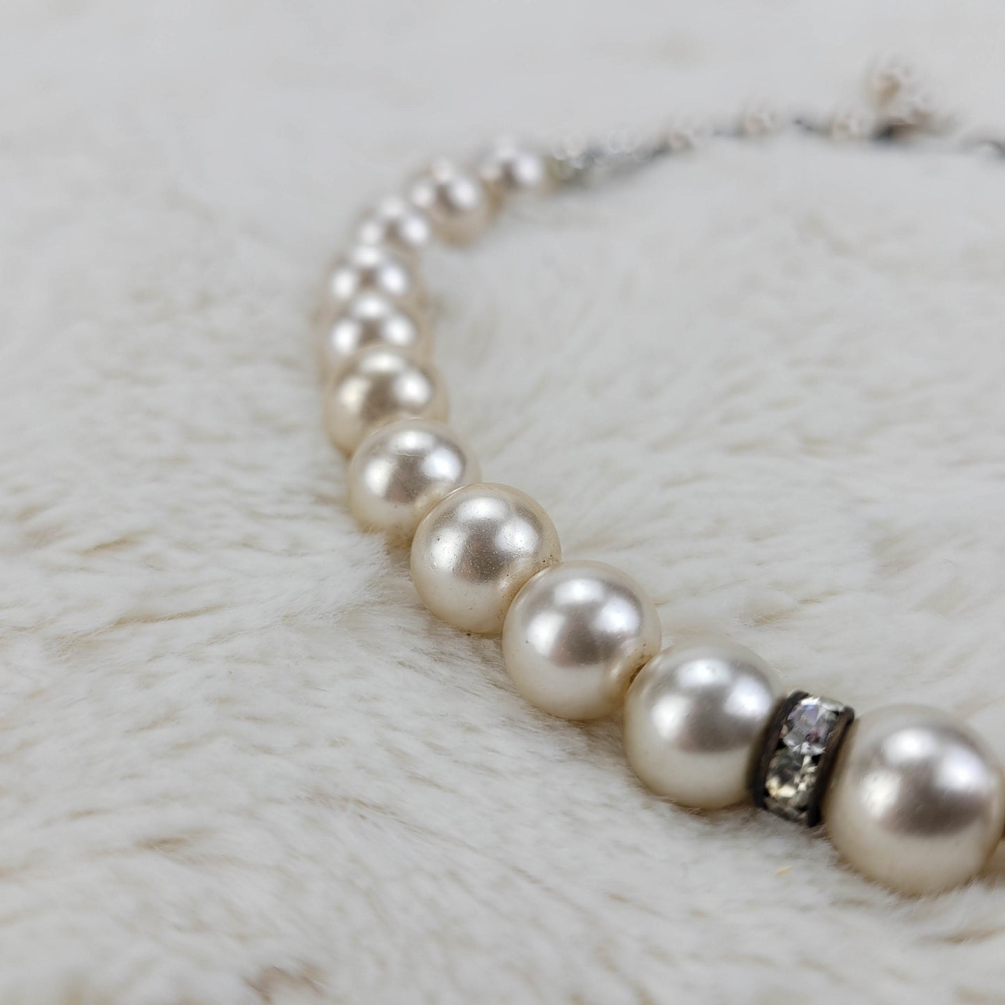 1950's Pearl Bead and Rhinestone Single Strand Necklace